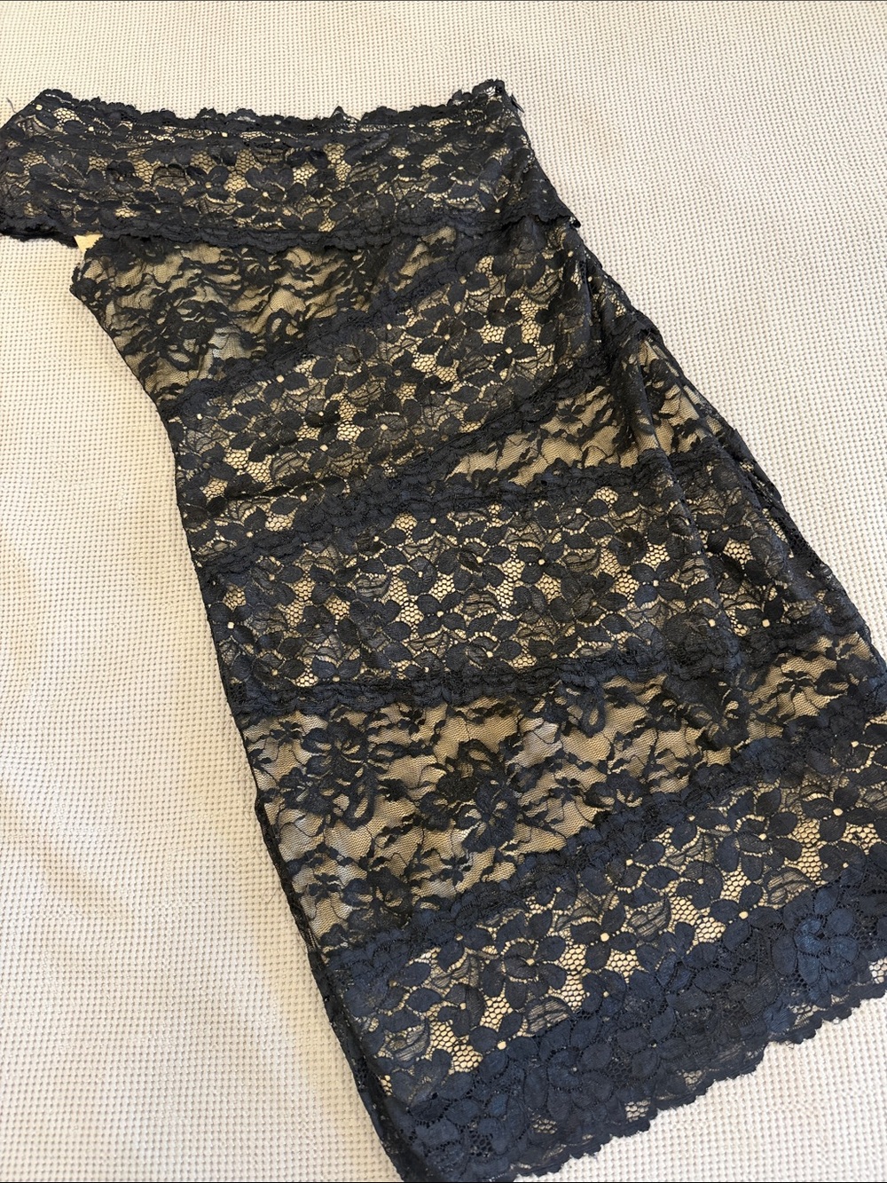 Papaya Black Lace Trim Beige Top